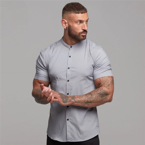 New Summer Shirt  Fitness Clothing Cotton Tops Short Sleeve Sports Shirts Brand Mens Short Cool Casual Fashion Breathable Shirt - Image 8