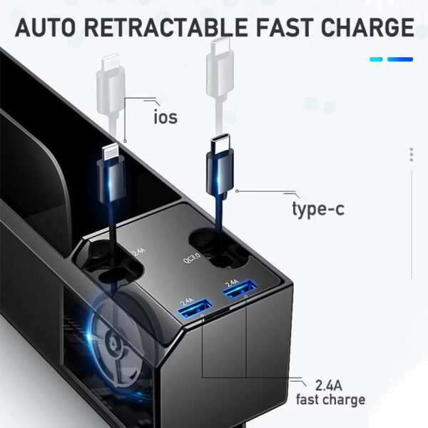 Car Organizer with Charger Cable Car Seat Gap Storage Box with Cable - Image 7