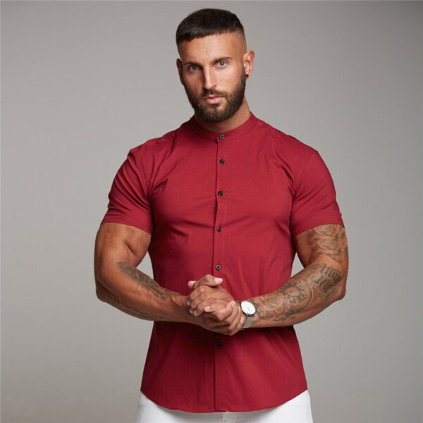 New Summer Shirt  Fitness Clothing Cotton Tops Short Sleeve Sports Shirts Brand Mens Short Cool Casual Fashion Breathable Shirt - Image 7