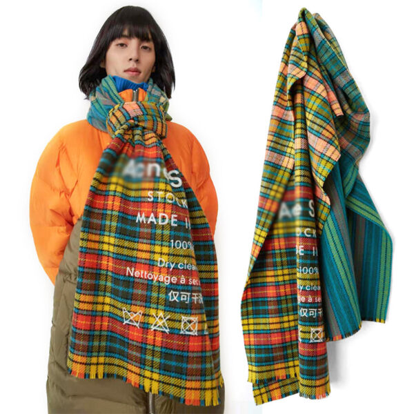 Rainbow Plaid Wool Scarf Letter Color Matching Men And Women Couple Thick Shawl - Image 5