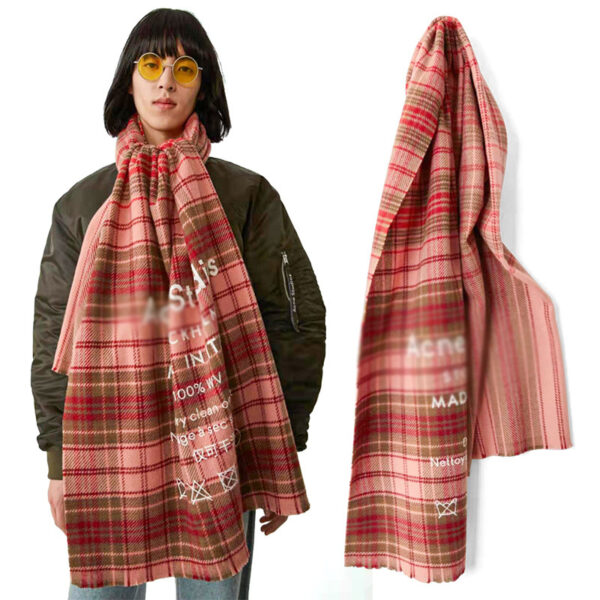 Rainbow Plaid Wool Scarf Letter Color Matching Men And Women Couple Thick Shawl - Image 3