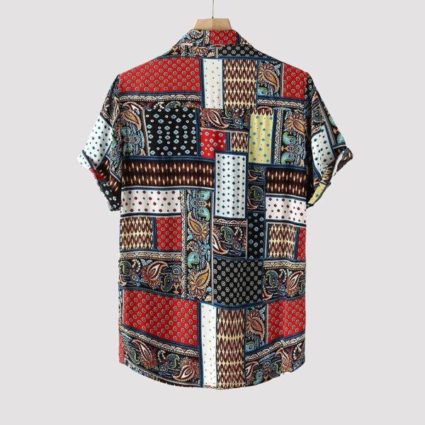 Mens Vintage Ethnic Style Printing Loose Short Casual Shirt - Image 5