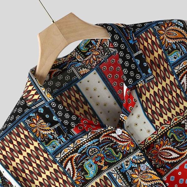 Mens Vintage Ethnic Style Printing Loose Short Casual Shirt - Image 2