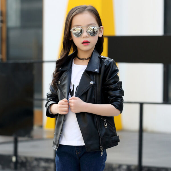 Girls And Boys Korean Children's Leather Jackets - Image 4