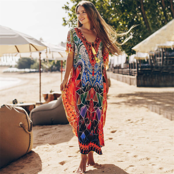 Cotton Beach Cover up Print Bathing suit cover up Swimwear Women Summer Dress Kaftan Robe de Plage Saida de Praia Tunics Pareo - Image 7