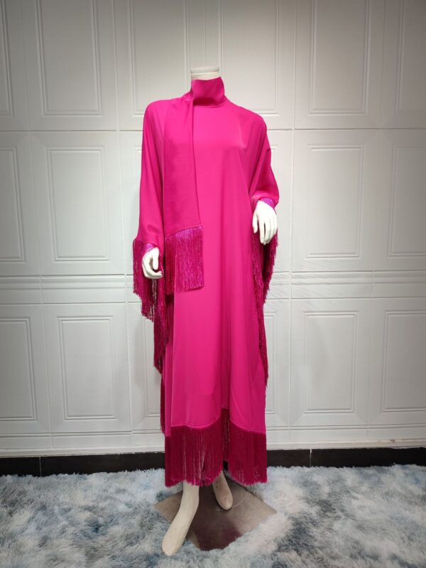 Muslim Women Batwing Sleeve Tassel Kaftan High Fashion Dress - Image 4