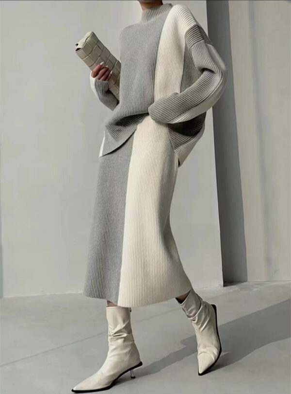 Turtleneck Long-sleeved Knitted Top Two-piece Set - Image 5