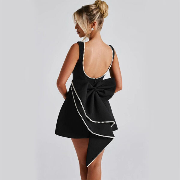 Big-Bowed Pearls Backless Dress Summer Slim Sleeveless A-line Dresses For Party Evening Women's Clothing - Image 9