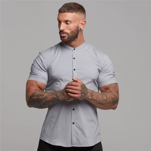 New Summer Shirt  Fitness Clothing Cotton Tops Short Sleeve Sports Shirts Brand Mens Short Cool Casual Fashion Breathable Shirt - Image 5