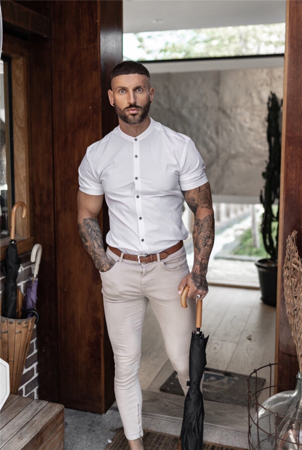 New Summer Shirt  Fitness Clothing Cotton Tops Short Sleeve Sports Shirts Brand Mens Short Cool Casual Fashion Breathable Shirt - Image 2