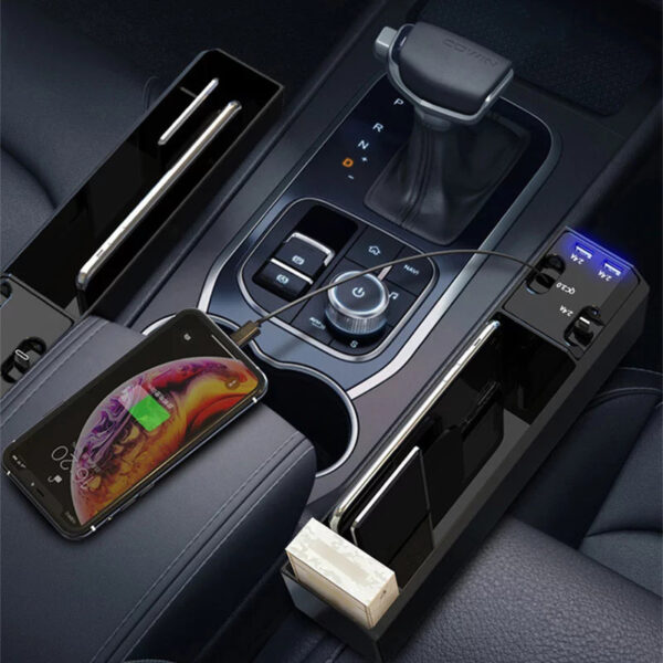 Car Organizer with Charger Cable Car Seat Gap Storage Box with Cable - Image 4