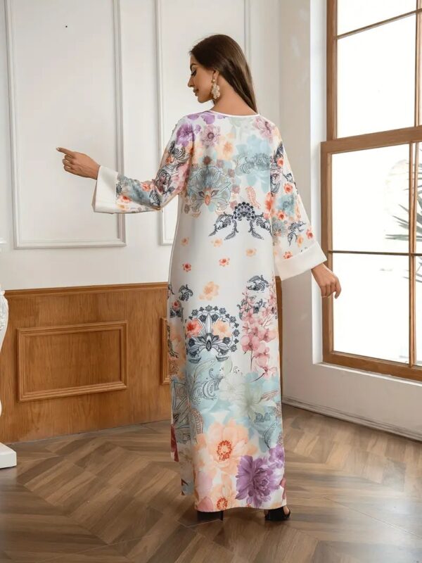 Elegant Floral Print Long Kaftan Dress - Image 6