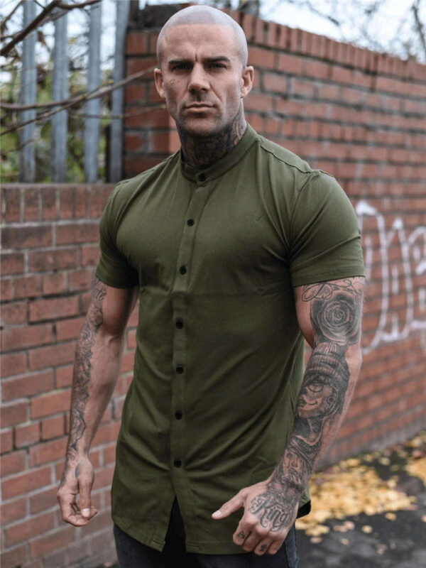 New Summer Shirt  Fitness Clothing Cotton Tops Short Sleeve Sports Shirts Brand Mens Short Cool Casual Fashion Breathable Shirt - Image 9