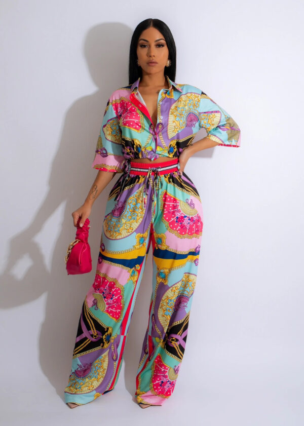 Fan Pattern Printed Short Sleeve Suit - Image 7