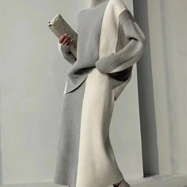Turtleneck Long-sleeved Knitted Top Two-piece Set - Image 8