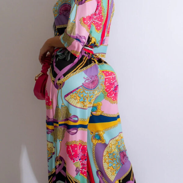 Fan Pattern Printed Short Sleeve Suit - Image 4