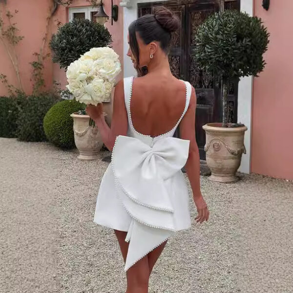 Big-Bowed Pearls Backless Dress Summer Slim Sleeveless A-line Dresses For Party Evening Women's Clothing - Image 6