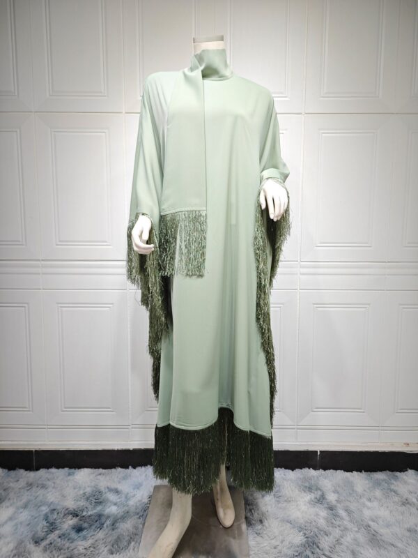Muslim Women Batwing Sleeve Tassel Kaftan High Fashion Dress - Image 2