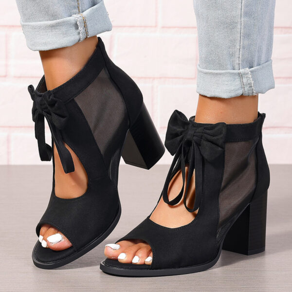 Platform Chunky High Heels Women's Sandals Bow Decoration Open Toe Block Ankle Strap Sandals For Dress Bridal Party Shoes - Image 6