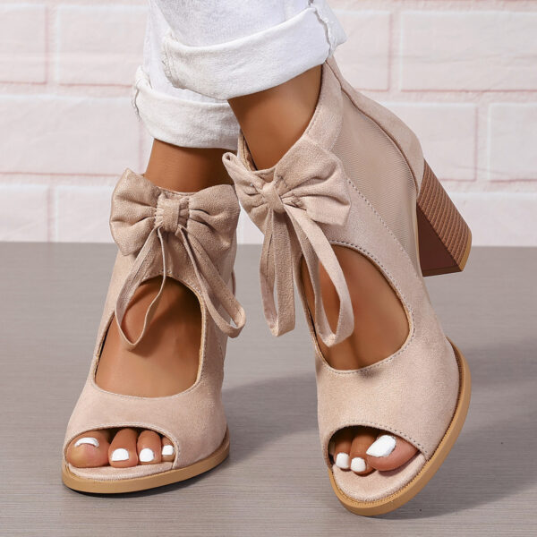 Platform Chunky High Heels Women's Sandals Bow Decoration Open Toe Block Ankle Strap Sandals For Dress Bridal Party Shoes - Image 5
